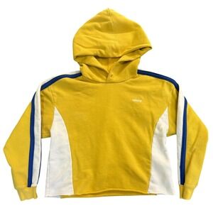 Levis Womens Cropped Hoodie Yellow Blue White Striped Sleeve Pullover Size M